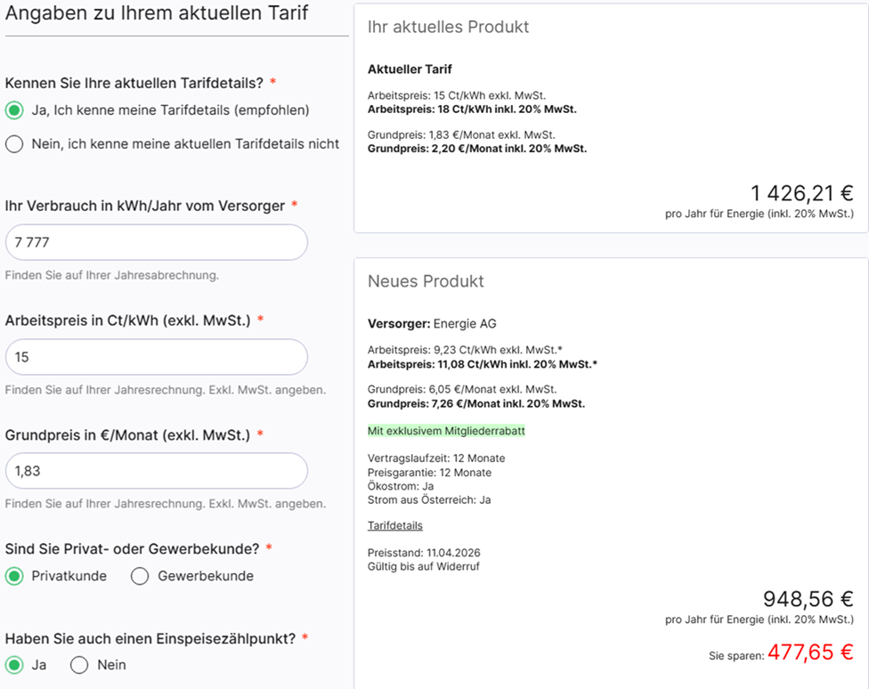 ihr aktueller stromtarif in der eeg in linz